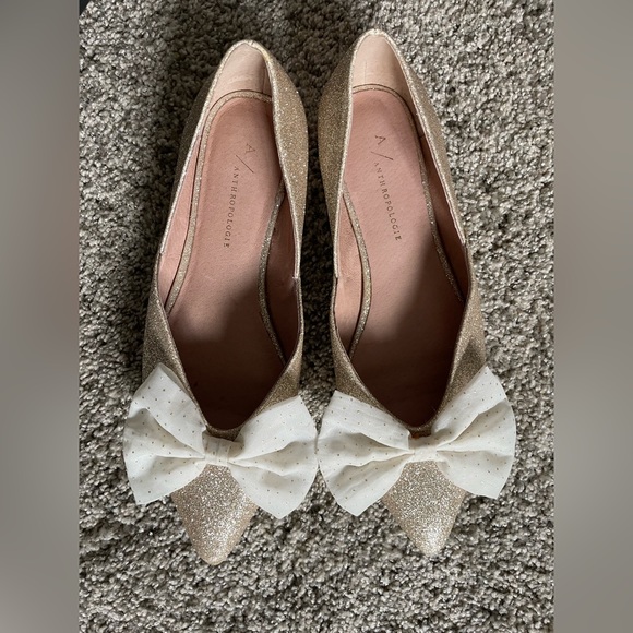 Anthropologie glitter flats with bow - Picture 1 of 3